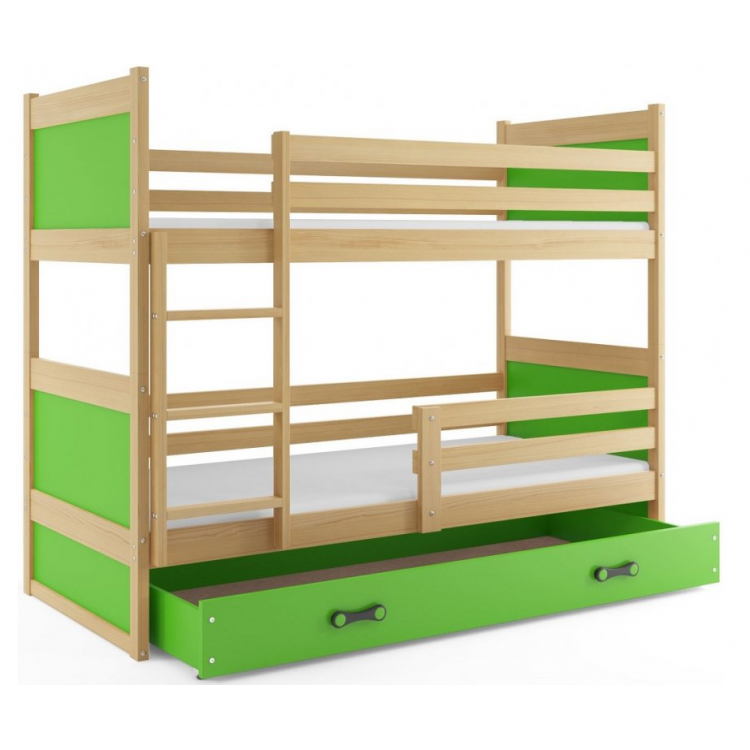 Poschodová posteľ Rico prírodná-zelená 200cm x 90cm